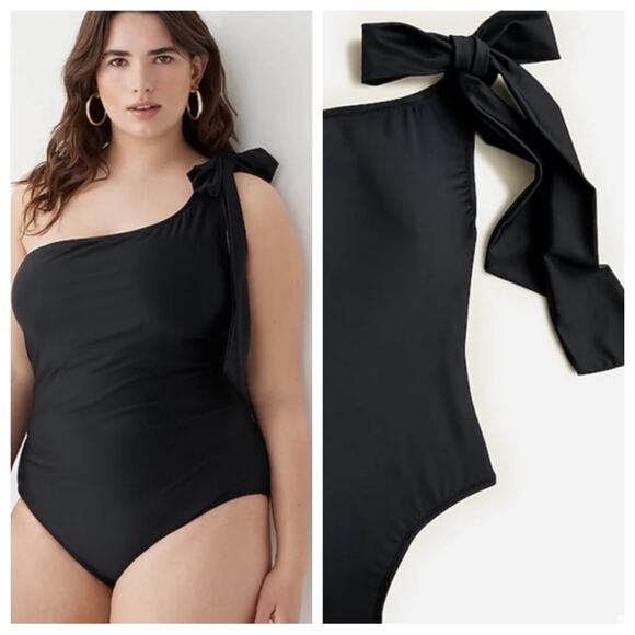 🆕 J. Crew Bow One Piece Swim One Shoulder All Black Plus Swimsuit NEW NWT - Picture 13 of 13